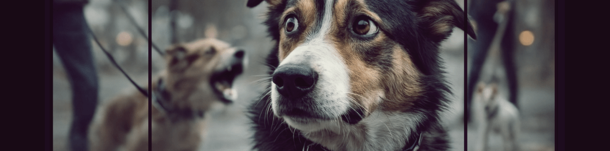 Perro con mirada tensa y orejas erguidas mostrando signos de hipervigilancia y alerta constante